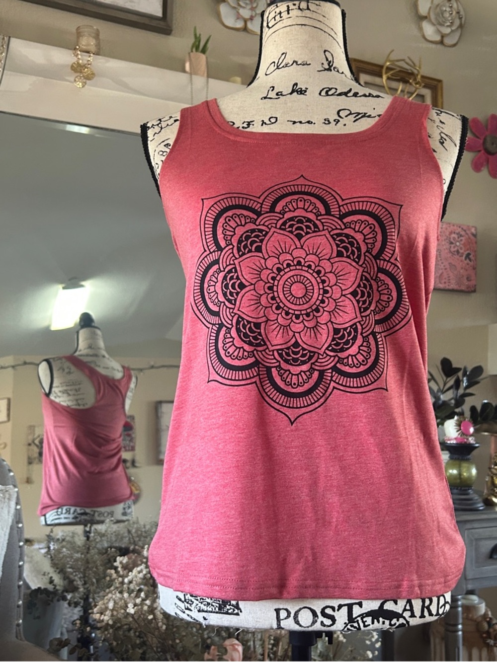 & Other Stories Pink Tank Top with Black Mandala Print